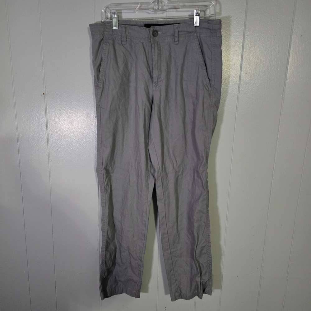 Marc Anthony Men's Gray Linen Cotton‎ Blend Flat Front Slim Fit Pants 32x30